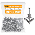 ALBO Drywall Anchor Kit Hollow Wall with Screws 50 pcs. (Grey Anchor 25pcs + Screws 25pcs) Plastic Hollow Wall Drilling Anchors - color: Grey 25pcs