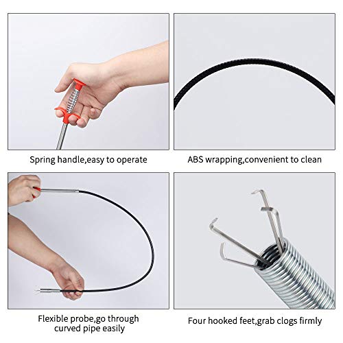 DR.PEN Flexible Grabber Claw Pick Up Reacher Tool (Drain Clog Remove Tool), With 4 Claws Bendable Hose Pickup Reaching Assist Tool for Litter Pick, Home and Kitchen Sink, Drains, Toilet (63 inch) - style: 63inch