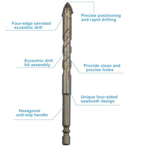 10 Pcs Four-Flute Sawtooth Eccentric Drill Bit Set, High-Performance Alloy Steel Drill Bits with Hex Shank for Stone, Glass, Concrete, Wood, Brick & Metal Drilling (6/8/10/12mm)
