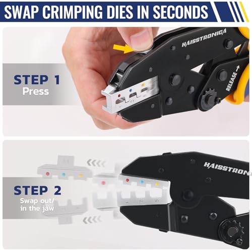 haisstronica Quick Change Ratchet Crimping Tool Kit, 6 Dies, Oxford Bag