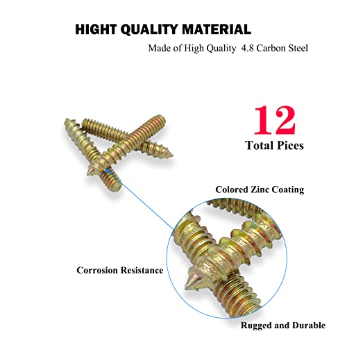 12 Pack 1/4-20 x 1-1/2 Inch Hanger Bolts 1/4-20" Double Headed Bolts 1/4 Wood Dowel Screw Self-Tapping Screw Hanger Bolts for Furniture Double Head Threaded Rods Bolt 37mm Length - size: 1/4-20"x1-1/2"-12PCS