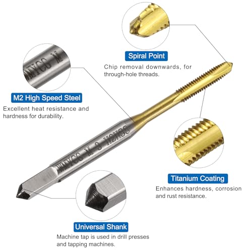uxcell Metric Tap & Drill Bit Set, 2pcs M3 x 0.5 Spiral Point Thread Taps Titanium Coated and 2pcs 2.5mm Twist Drill Bits Roasted Yellow, Screw Tapping Threading Tools - size: M3 x 0.5 + 2.5mm
