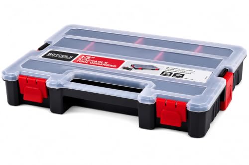 Small Parts Organizer Box – Stackable Hardware Storage Case with 20 Compartments & 12 Dividers – Heavy-Duty Nylon Screw, Drill Bit, Nut & Bolt Organizer for Garage, Toolbox, Workshop