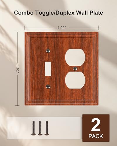 2-Pack Natural Bamboo Fiber Combo Toggle/Duplex Light Switch Cover Plate - color: Wood Grain, size: 1 Toggle/1 Duplex 2PK