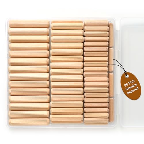 90PCS Wooden Dowel Pins Kit, Wooden Pegs for Furniture - size: 1/4"+5/16"+3/8", 90PCS