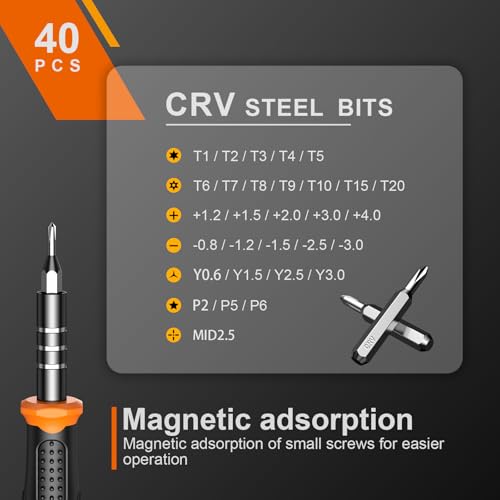 JOREST Small Precision Screwdriver Set with Torx Triwing Phillips, Mini Repair Tool Kit for Macbook, Computer, Laptop, PC, iPhone, PS5, Xbox, Switch, Glasses, Watch, Ring Doorbell, Electronics - style: 40 in 1 CRV