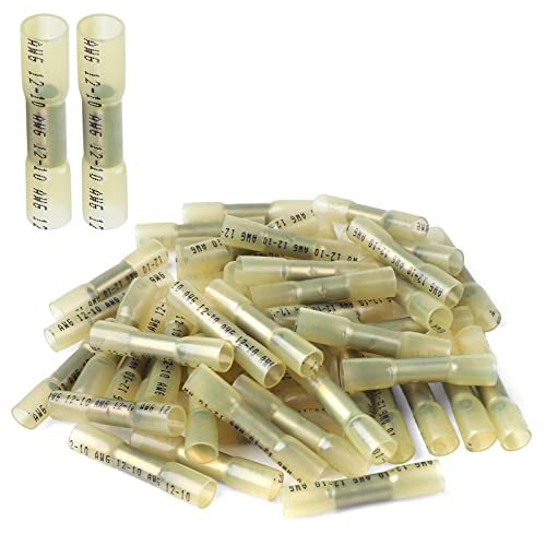 250PCS Heat Shrink Butt Wire Connectors 12-10 AWG, Insulated Waterproof Electrical Wire Connectors Automotive Marine Grade Wire Crimp Terminals Butt Splices, Ideal for Boat, Truck, Yellow - size: Yellow 250 PCS