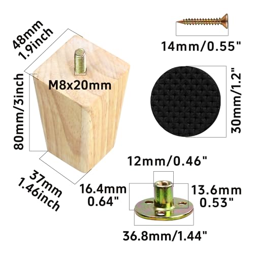 4PCS 3 Inch Solid Wood Furniture Legs, Square Wooden Sofa Couch Feet Leg Replacement for Desk Cabinet Bench Dresser Chair Bookcase Risers Parts, Log Stain - size: 3 Inch