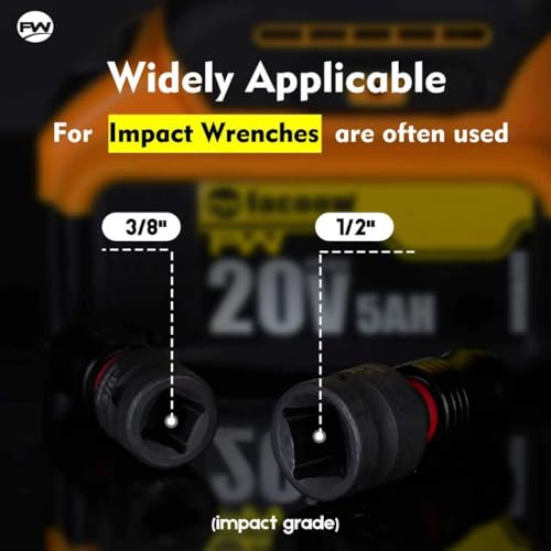Facoow 6“ Impact Nut Drivers Set Magnetic, 18pcs Color Coded SAE & Metric Impact Nut Drivers, Extra Long Nut Drivers for Impact Drills, Impact Sockets Adapters (1/2" & 3/8") Impact Wrenches