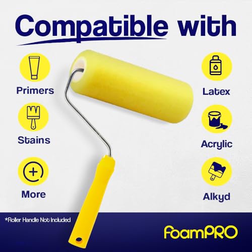 FoamPro 9 Paint Roller Cover for Smooth & Semi-Smooth Surfaces| High Capacity Foam Roller Cover | House Painting Supplies | 9” x 3/8" | 3-Pack - size: Pack of 3