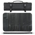 XINZUO 9-Slot Leather Chef Knife Roll Bag with Strap - color: All-black microfiber knife roll