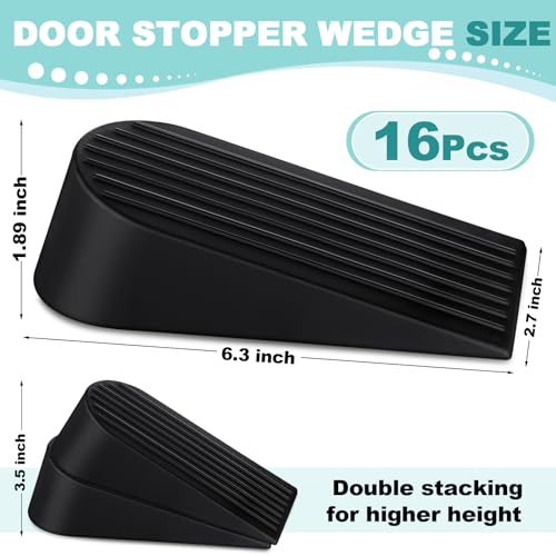Frienda 16 Pack Large Door Stoppers Heavy Duty Rubber Stopper for Bottom of Door Wedge Stopper for Home Office (Black)