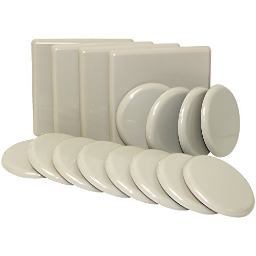 Super Sliders 5" Square and 3 1/2" Round Combo Pack Reusable Furniture Movers for Carpet, Beige (16 Pack) - color: Beige, size: 16 Pack