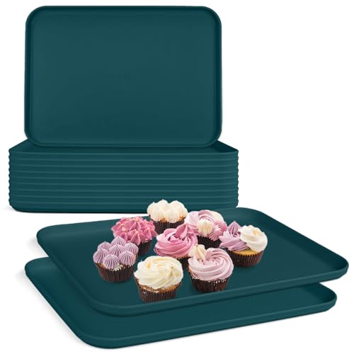 Plastic Serving Trays, 12 Pack Cafeteria Trays Plastic Fast Food Tray for DIY Projects, Painting, Beads, Organizing Supply, 9.4 X 6.7 X 0.6 Inches (Dark Green) - color: Dark Green