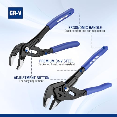 WORKPRO 2 PCS 7-Inch Pliers Wrench & Groove Joint Pliers Set, Quick Adjust - size: 7 inch & 7 inch