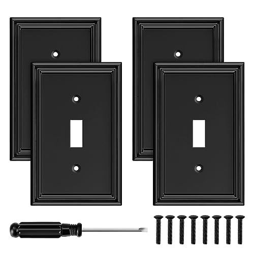4 Pack Black Modern Decorative Wall Plate Single Toggle Light Switch Cover - size: 1 Gang Single Toggle