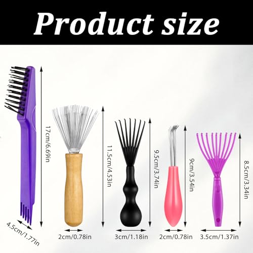 Comb and Brush Cleaner Tool Set, 5-Piece Comb Cleaner Set - Hair Brushes Cleaners Rake, Combs Cleaning Brush, Maintenance Hair Combs for Home and Salon Use Removing Hair-Dust