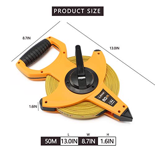 LAND 165FT/50M Heavy Duty Fiberglass Tape Measure - 1/2-Inch Wide, Dual Inch/Metric Scale, Durable Open Reel Measuring Tape for Surveying, Engineering, Runway Construction - size: 50 m