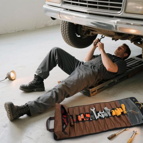 WELKINLAND 23-Pocket Canvas Tool Roll, Heavy-Duty 15L-Large Tool Wrap Roll