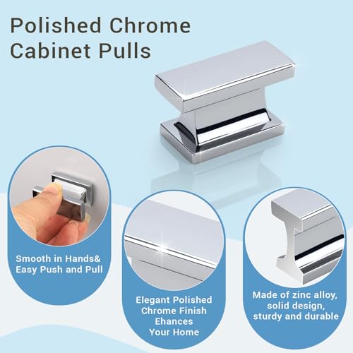 KNOBWELL 6 Pack Polished Chrome Solid Cabinet Knobs Drawer Dresser Knobs - color: Polished Chrome, size: Overall Length：1-1/2 inch（38mm）