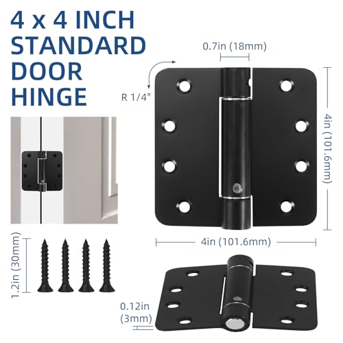6 Pack Self Closing Door Hinges, 4 Inch Spring Loaded Hinges Adjustable Tension Spring Hinges with 1/4'' Radius Corners, Heavy-Duty Door Hardware for Commercial and Residential Doors, Matte Black
