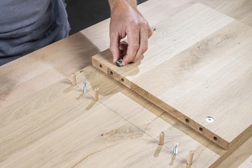 wolfcraft Cam Lock Jig - Furniture Connector Kit with Drilling Template, Metal Drill Bushings, 32 mm Hole Grid for Surface, Corner & T-Joints - 4665000