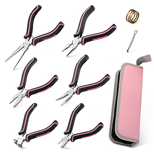 6-Piece Jewelry Pliers Set with Case, Including Needle Nose, Bent Nose, Diagonal, End Nippers, Perfect for DIY Crafting, Beading & Repairing - style: Mini Pliers Set