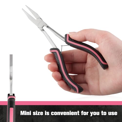 Long Reach Flat Nose Pliers Smooth Jaws for Jewelry Making, 6 Inches Duck bill Pliers Small Jewelry Pliers for Wire Bending Straightening, Working In Tight Spaces, Pink Tool for Women - style: Flat Nose Pliers