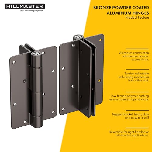 5-3/4" Self Closing Aluminum Gate Hinges for Metal Pool Gates,Heavy Duty Fence Door Hinges with Adjustable Tension for Vinyl Fence,Legged Hinges for Indoor Outdoor,Gate Hardware,2Pack,Satin Bronze - color: Satin Bronze