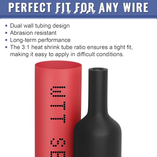 Heat Shrink Tubing Kit - 3:1 Ratio Adhesive Lined, Marine Grade Shrink Wrap - Automotive Industrial Heat-Shrink Tubing - Black, Red - 400 PCS - size: 400PCS Black&Red