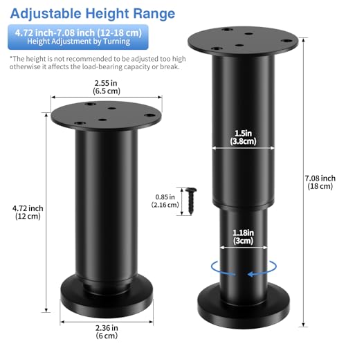 4 PCS Adjustable Height Replacement Furniture Legs 4.72-7.08 Inch - size: 4.72-7.08