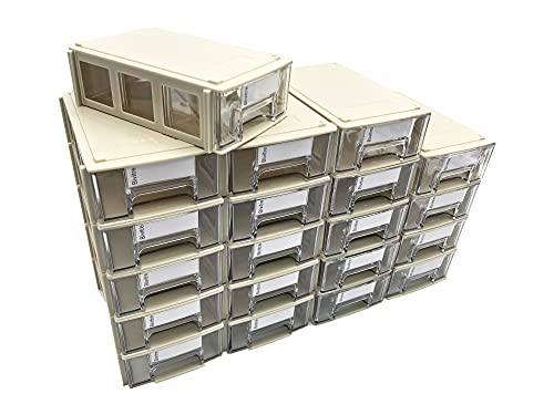 Stackable Storage Drawers Set of 20 with Dividers and Paper Labels - color: Grey