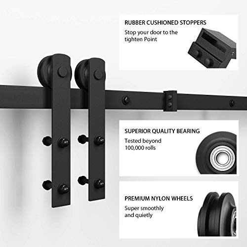 SMARTSTANDARD 6 FT Heavy Duty Sturdy Sliding Barn Door Hardware Kit, Black - size: 6 Feet