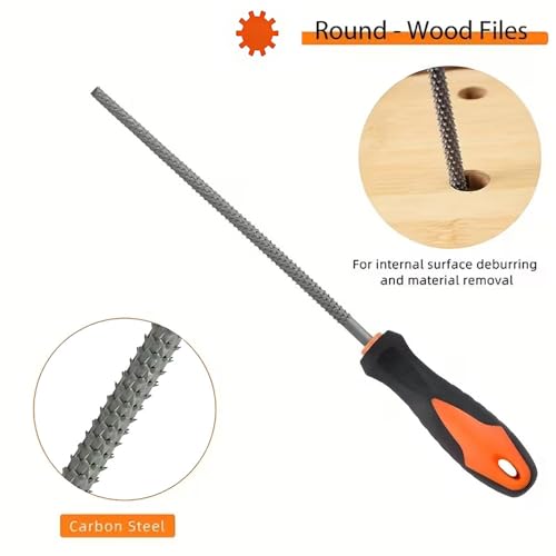 8" Wood Rasp File Set with Rubber Grip - Includes Hand Cut Round, Half-Round, and Flat Rasp File Kit - Curved and Flat Tools(3 Pcs) - size: 8 inch Wood rasp
