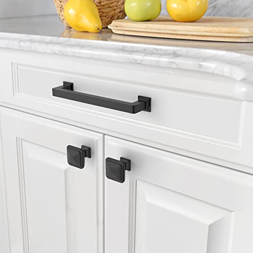 Amerdeco 10 Pack Matte Black Cabinet Pulls 5 Inch(128MM) Hole Centers Kitchen Cabinet Handles Cabinet Hardware Kitchen Handles for Cabinets Cupboard Handles Drawer Pulls ZH0019 - color: Matte Black, size: 5" Hole Center