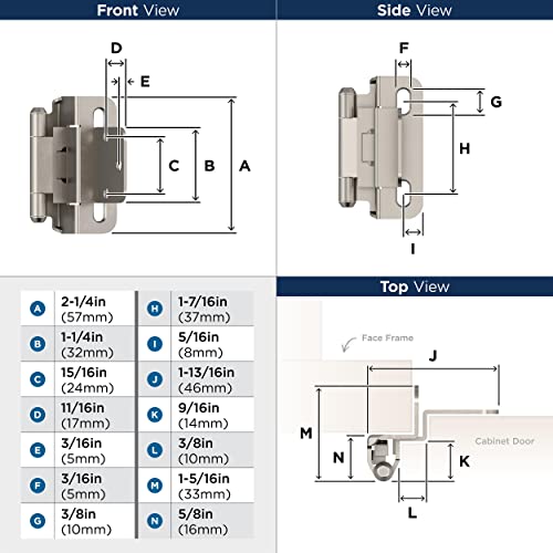 Amerock 1 Pair 3/8" Inset Satin Nickel Self-Closing Wrap Hinge - color: Satin Nickel, size: 3/8 Inch (10 mm) Inset