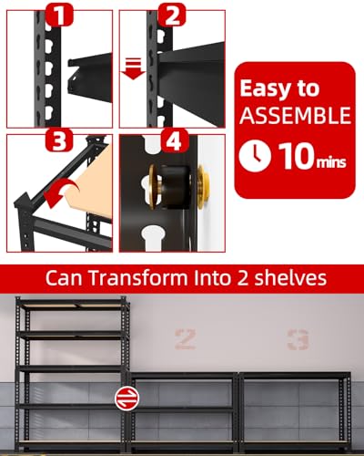 PrimeZone 5-Tier Garage Storage Shelves, Adjustable Metal Shelving, Black - size: 35.5"W x 12"D x 72"H
