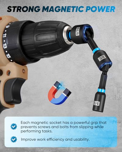 Saker Magnetic Nut Driver Set: 38pcs Impact Driver Socket Adapters with Bit Extension,Wing Nut Driver,Spark Plug Socket,Universal Hex Adapter - 4pcs Stainless Steel Kit - size: 38PCS