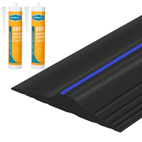 ToLanbbt 16.5Ft/5M Universal Garage Threshold Seal Strip with 300ml Black Sealants/Adhesives, Garage Door Bottom Weatherproof Strip Rubber DIY Weather Stripping Replacement (Black-Blue Line) - color: Black+Blue, size: 16.5 Ft (incl. 2 adhesives)
