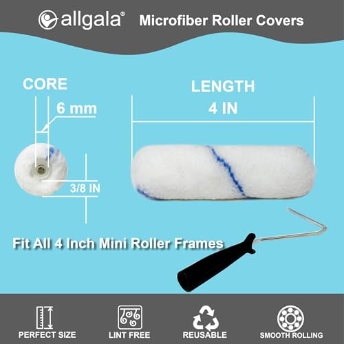 Allgala 12-Piece 4" Mini 3/8" Nap Shedless Microfiber Paint Roller Cover - TH10306 - size: 4" Mini (Pack of 12)