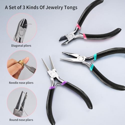 3Pcs Jewelry Making Tools Pliers Kit,Needle Nose/Round Nose Pliers/Diagonal - style: 3pcs - Black