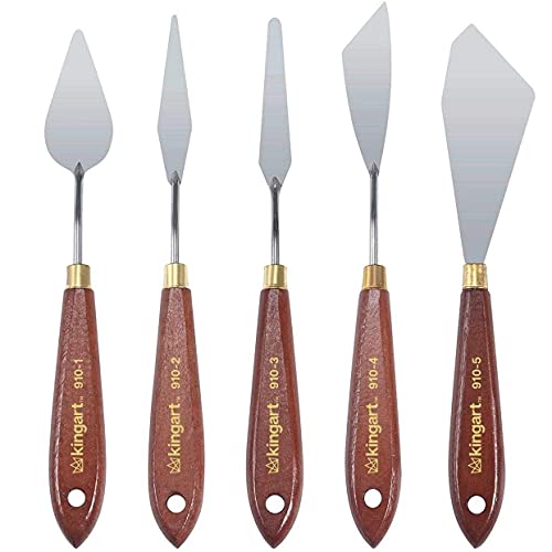 KINGART Painting and Palette 5 Pc. KNIFE SET for Scraping, Mixing and Painting with Oil and Acrylic Paints