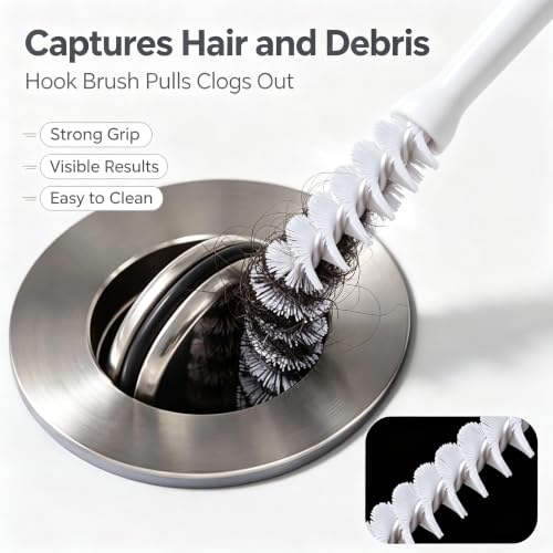 Drain Cleaning Brush, Flexible Sink Drain Clog Remover Tool, Long Pipe Hair Catcher Cleaner for Kitchen Sink, Bathroom Tub, Toilet and Shower Drain, Reusable Cleaning Accessory