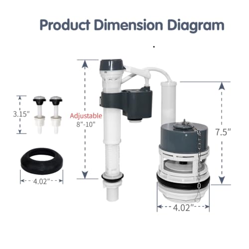 Universal 3-Inch Toilet Flush Valve Repair Kit for 2-Piece Toilets - Upgraded Version, Includes Flush Valve, Adjustable Fill Valve, Gaskets, Bolts