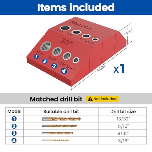 Muzata Upgraded Multi-angle Cable Railing Drill Guide Jig Red CT24 - size: Red