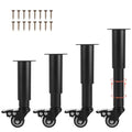WOPPLXY 4 Pcs 7-10 Inch Metal Adjustable Furniture Legs with Swivel Caster Wheels, Heavy Duty Replacement Support Legs, Metal Legs for Table with Wheels for Cabinet/Sofa/Bed/Dresser/Couch/Coffee Table