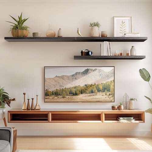 Amada 32 Inch Floating Shelves with Invisible Brackets, Set of 2, Black | Wall Shelves with Hidden Bracket, Solid MDF Wood, 22 lbs Max Load per Shelf, Easy to Assemble, Multi-Wall Compatible - color: Black, size: 32 inches