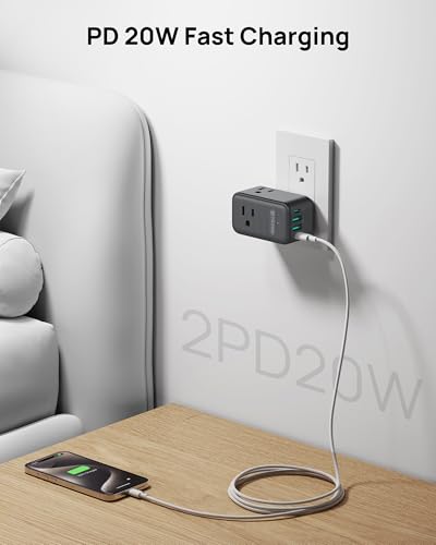 TROND 2 Pack Outlet Extender USB, 3 Way Plug Adapter with 360 Rotating Plug - color: Black, size: 3 Prong-2 Pack