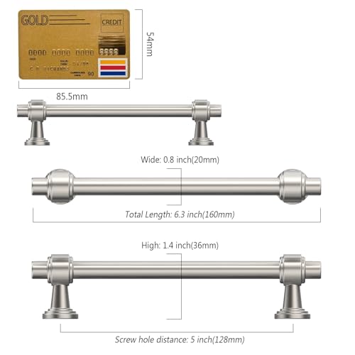 Amerdeco 10 Pack Brushed Satin Nickel Cabinet Pulls 5 Inch(128mm) Hole Center Drawer Pulls Cabinet Hardware Kitchen Cabinet Handles for Bathroom Dresser Pulls ZH0069 - color: Brushed Satin Nickel, size: 5" Hole Center