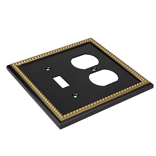 Pearled Frame Decorative Wall Plate Switch Plate Outlet Cover (Toggle/Duplex, Black & Dark Golden) - style: Toggle/Duplex